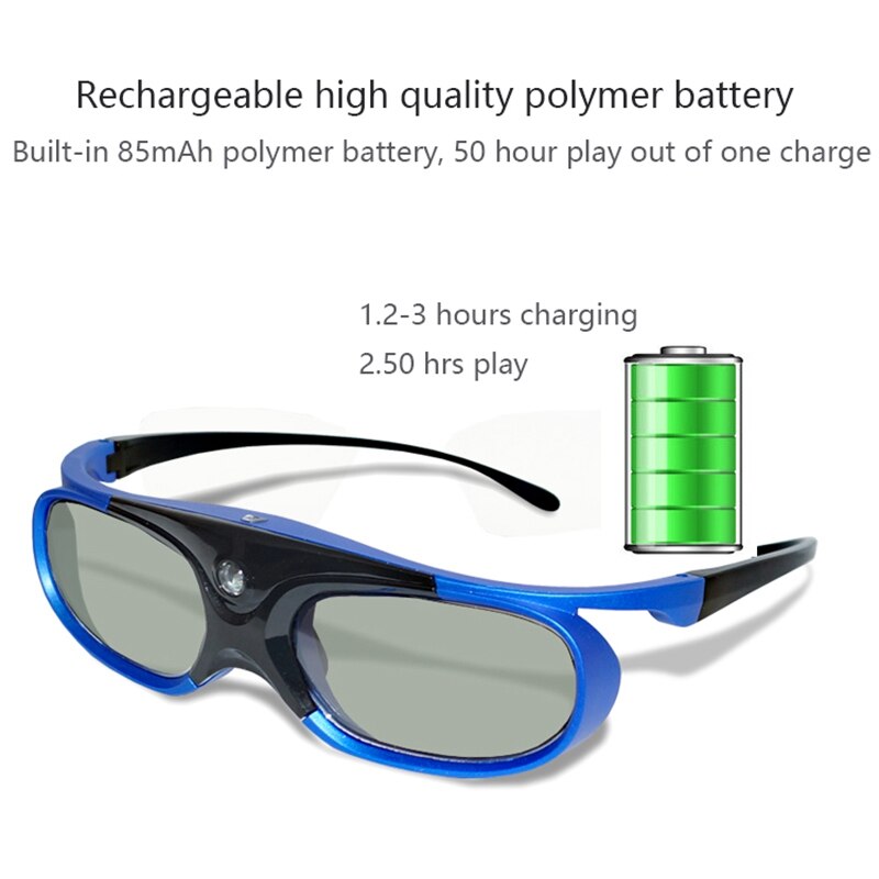 Lunettes rechargeables dlp link 3d à obturateur actif pour projecteurs xgimi  z3/z4/z6/h1/h2 nuts  g1/p2 benq acer et dlp link
