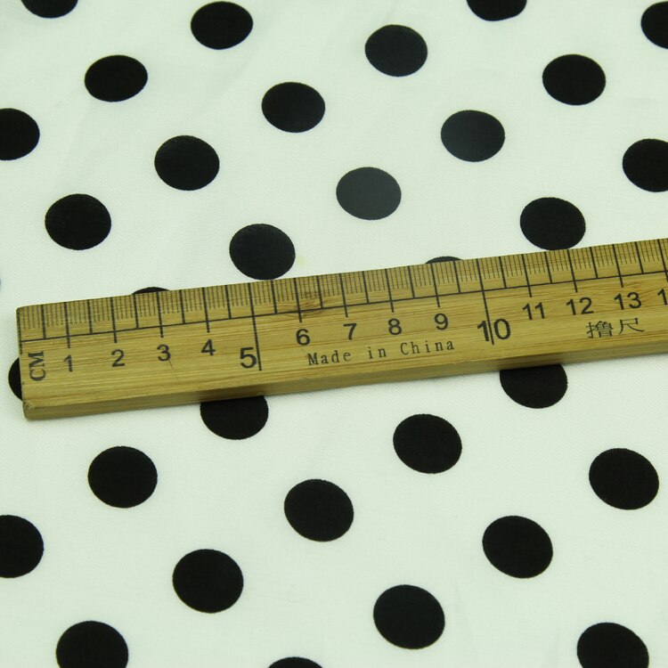 Black polka dot print on white bottom silk and cotton blended fabric,SCT574