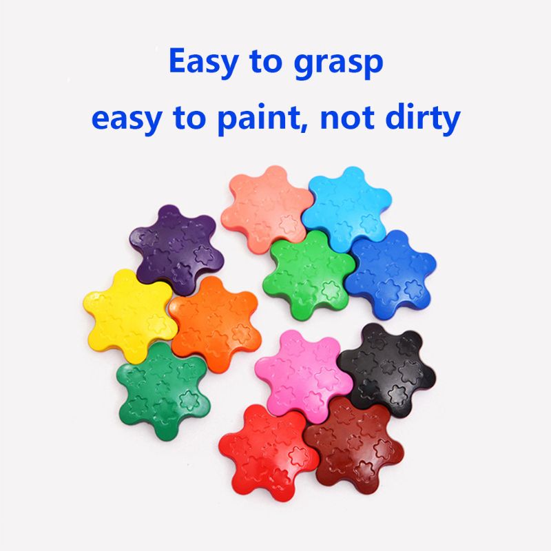 Crayones con forma de copo de nieve de cera no tóxicos, 12 colores, herramienta de dibujo de pintura segura lavable para niños pequeños, suministros de arte escolar