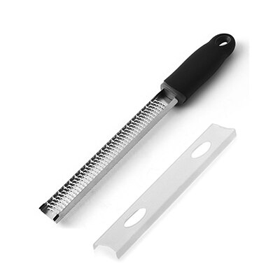 Stainless Steel Mill Cheese Grater Garlic Butter Mill Grater Lemon Zester Citrus Ginger Long Handle Vegetables Manual Slicer: Black (32x3.7cm)