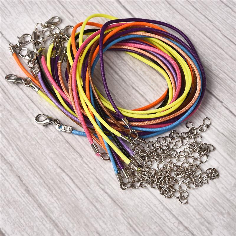 50pcs 45mm Braided Adjustable Black Leather Rope Wax Cord DIY Handmade Necklace Pendant Lobster Clasp String Cord Jewelry Chains