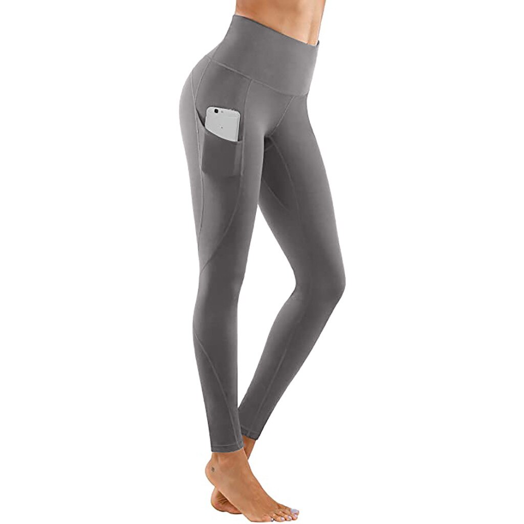 Mallas elásticas de secado rápido para mujer, mallas con bolsillo, pantalones de Fitness, productos de tendencias,: L / Gray