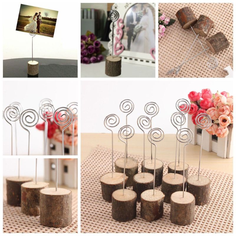 10Pcs Rustieke Houten Foto Clip Memo Naam Kaart Base Holder Memo Fotolijst Tafel Nummer Stand Clip Wedding Party levert