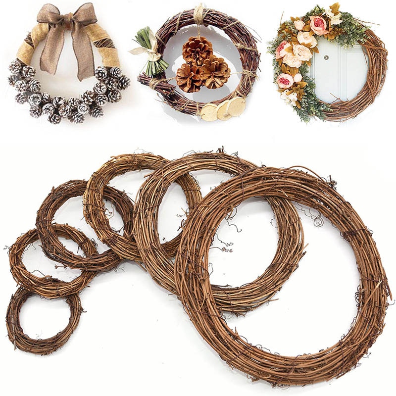 1Pc 12-20cm Christmas Wreaths DIY Handmade Garland Material Rattan Wreath for Christmas Party Door Wall Window Hanging Garland