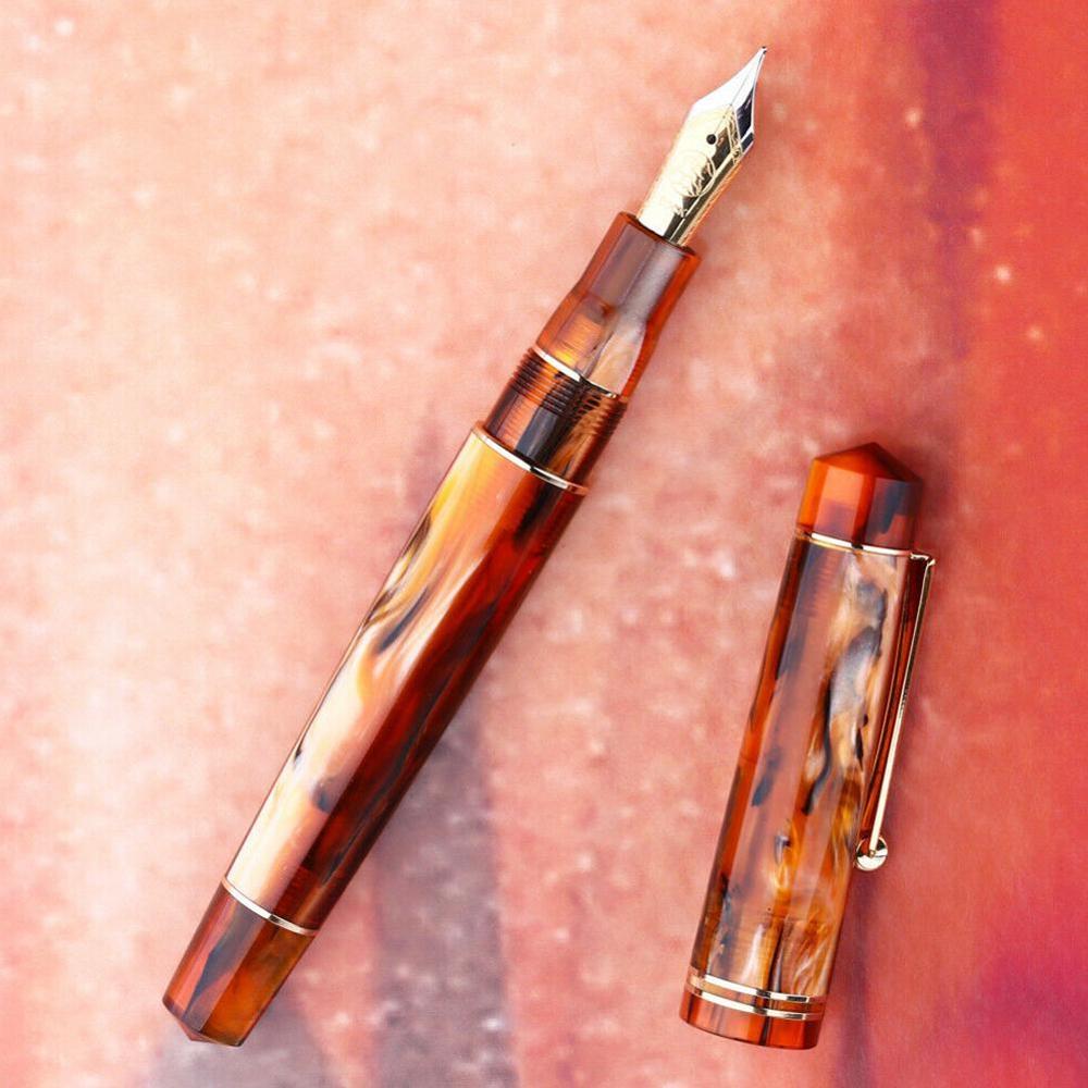 Pluma estilográfica de resina BOCK Nib / MOONMAN Nib con convertidor, pluma dorada bonita para escribir, papelería de para oficina y escuela 1 unidad: orange / BOCK NIB
