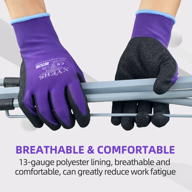 XYEHS 12 Pairs Anti-Slip Dipped Latex Coated Work Gloves, 13 Gauge Polyester Knitted Abrasion & Water Resistant for Construction