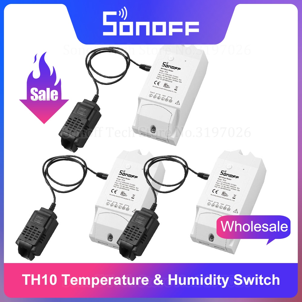 Sonoff-controlador inteligente Itead TH10 10A con Wifi, Control remoto de temperatura y humedad, Sensor de Monitor a través de eWeLink, funciona con Alexa IFTTT