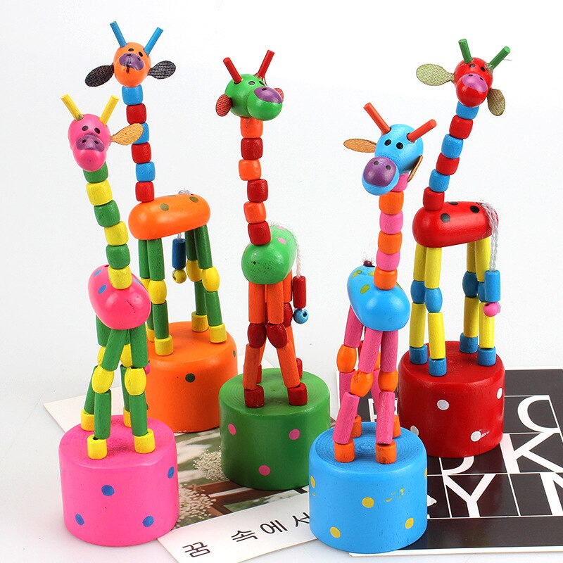 1Pc Creatieve Kinderen Speelgoed Giraffe Marionet Cartoon Kleurrijke Swingende Dieren Houten Speelgoed