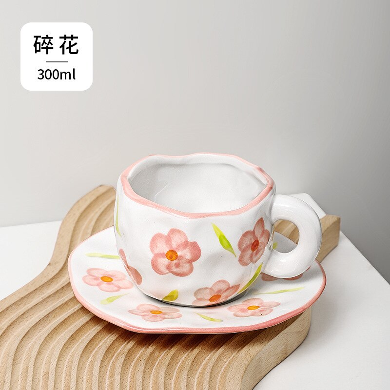 Japanese Hand Painted The Blue Sky and White Clouds Coffee Cup With Saucer Ceramic Handmade Tea Cup Saucer Set Cute For Her: Green