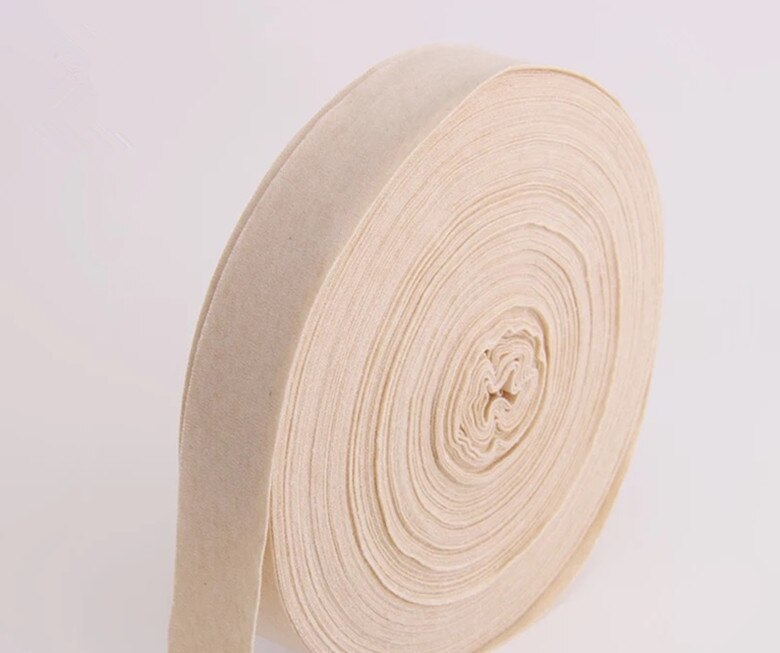 Natural Colour Organic Cotton Ribbon Fabric 40 mm Natural white Brown stripe color 100 meters for baby clothes cuffs and neck: Light brown