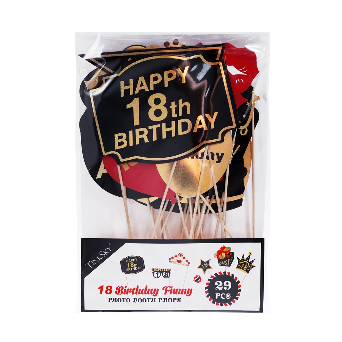 Tinksky-Accesorios de feliz cumpleaños para fotomatón, 29 Uds., brillo, 18 °, accesorios de , decoración de de cumpleaños, suministros A30