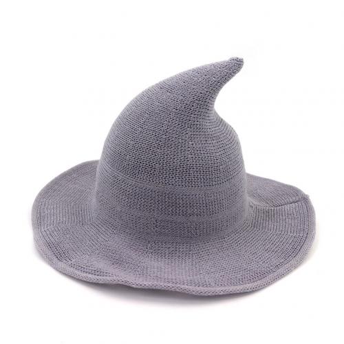 Halloween Hat Lady Wide Brim Woolen Knit Witch Hat Costume Party Cosplay Bucket Cap Hat Costume women Party Cosplay Bucket Cap: Light Gray