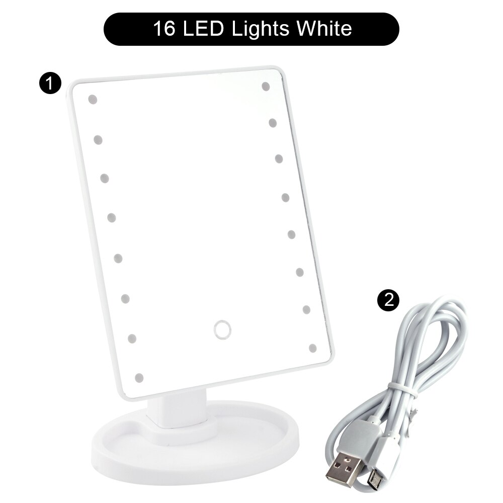 Kaptafelspiegel met verlichting, 16/22 led-helder touchscreen, flexibele cosmetische spiegel met vergrootglas , 10x 1x kaptafelspiegels: Wh 16 led-lampjes usb