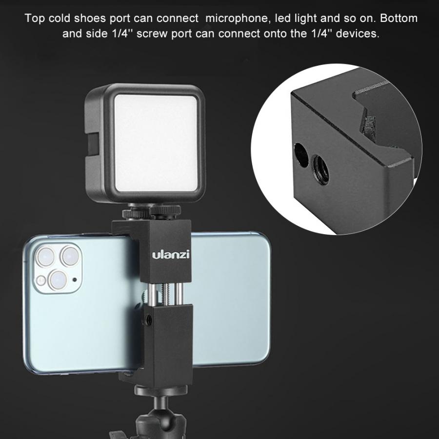 Ulanzi ST-02S Aluminium Mobiele Telefoon Clip Houder Met Koud Shoe1/4 ''Schroef Statief Telefoon Mount Stand Voor 6.5-9.5Cm Smartphone