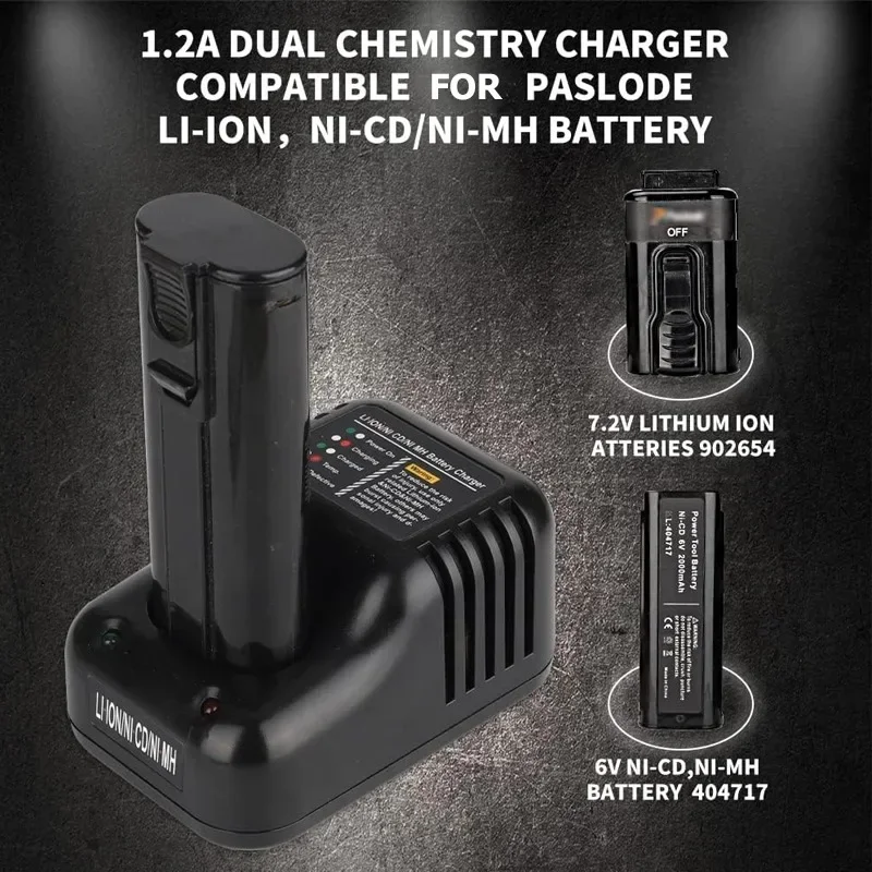 For paslode battery charger for Paslode Charger 3 in 1 Lithium-ion/Ni-CD/Ni-MH for Paslode 6V Ni-CD/Ni-MH 7.2V Li-ion Battery