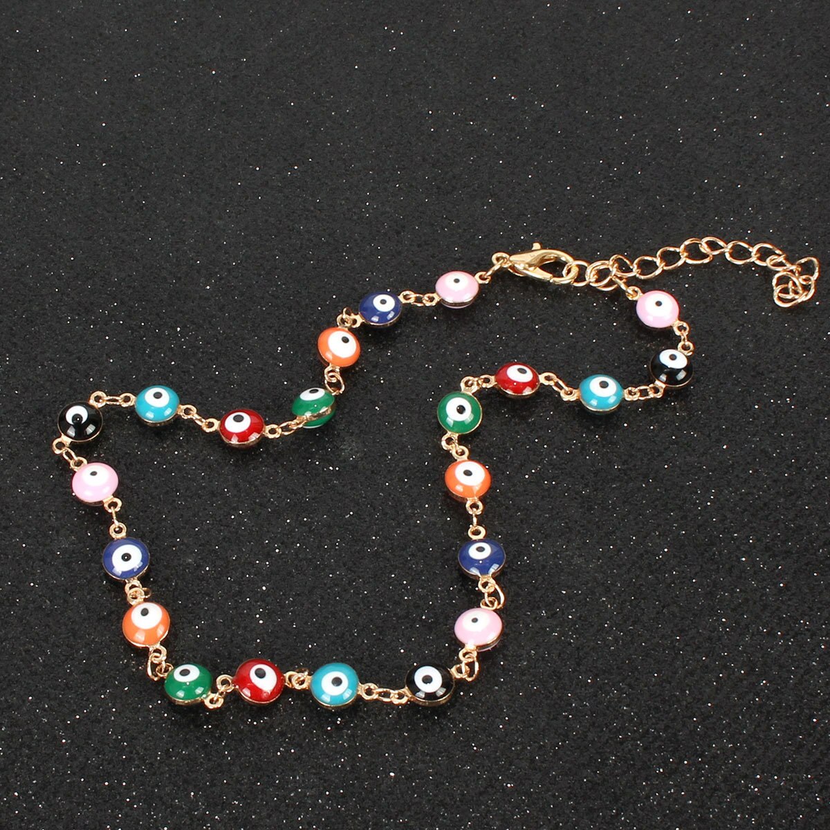 Enamel evil eye choker necklace, multicolor round beads, religious necklace, gold color, silver color, 32cm(12 5/8 , long, , 1 pieces