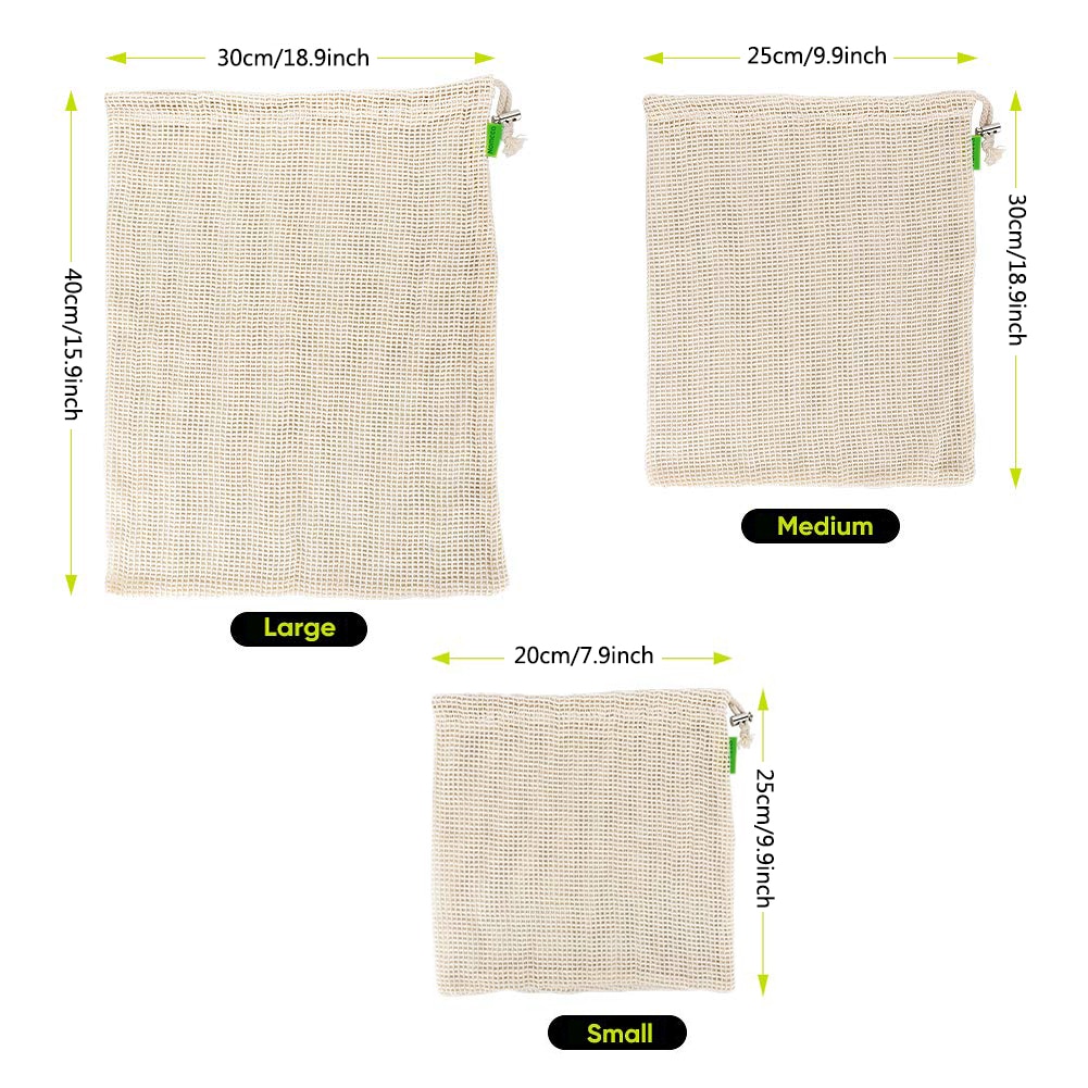 Fruit and vegetable bag Reusable Produce Bags - 100% Organic Cotton Mesh Bags - Eco-Friendly, Bio-degradable Kitchen storage