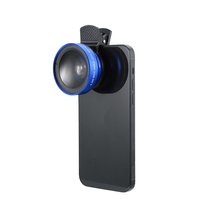 Lente de teléfono móvil con 2 funciones, lente gran angular de 0,45x y macro hd de 12,5x, cámara universal con clip de lente para teléfono iphone y android: Blue
