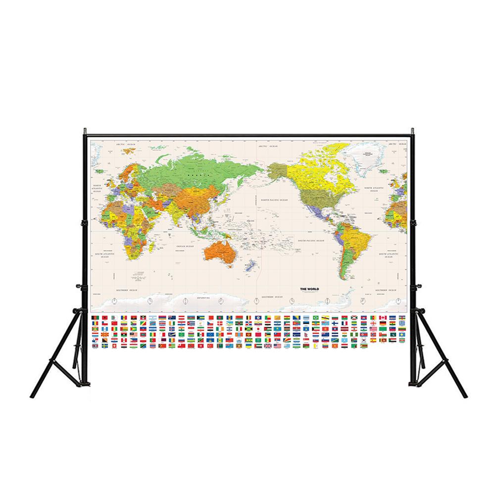 150x225cm Non-woven Detailed Map Of Major Cities in Each Country Physical Map Of The World With National Flag