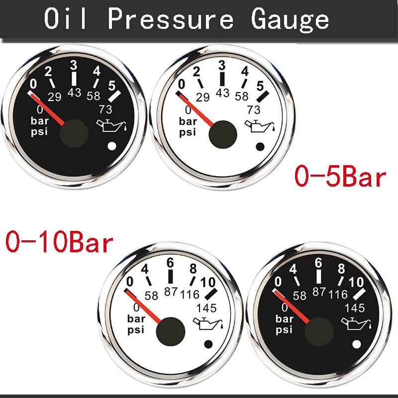 Jauge de pression d'huile universelle 0-5 Bar 0-10 Bar indicateur de pression d'huile Marine avec alarme adaptée pour voiture bateau Auto moto