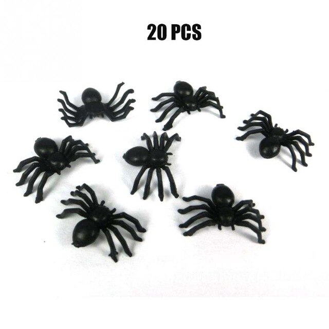 Halloween Mini plastique noir lumineux araignée blague jouets d'anniversaire bricolage araignées décoratives 2cm araignée accessoires de fête: 20 PCS A