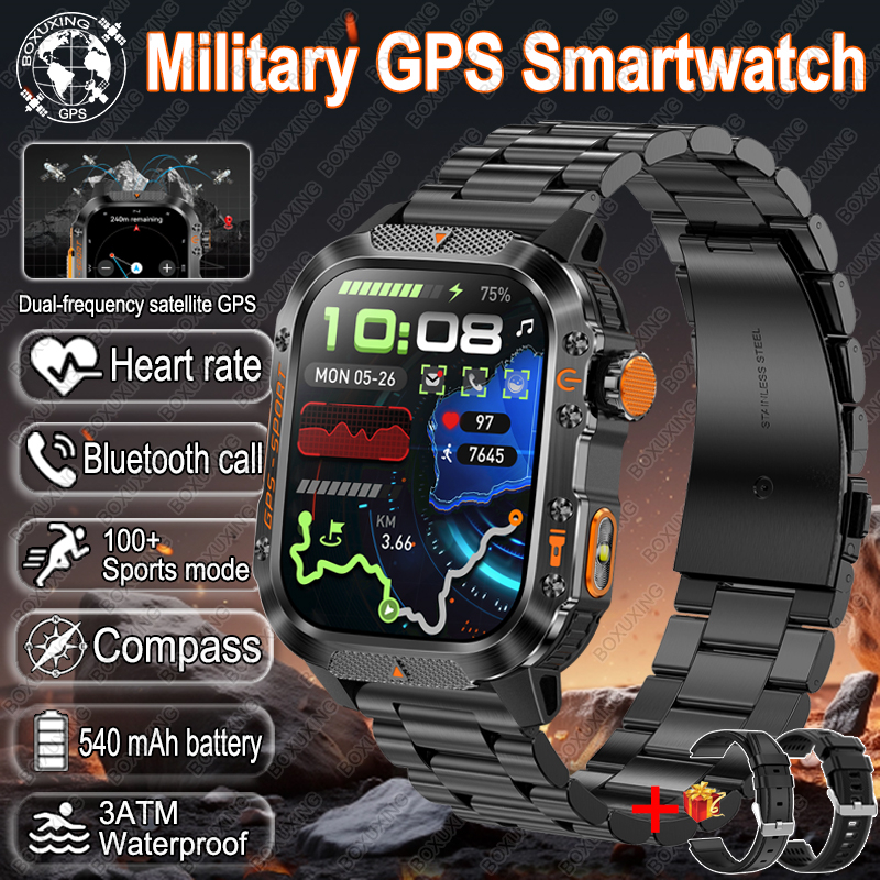 Para xiaomi militar esportes ao ar livre gps relógio inteligente men3atm à prova dwaterproof água bússola embutido gps freqüência cardíaca bluetooth chamada smartwatch: ROXO