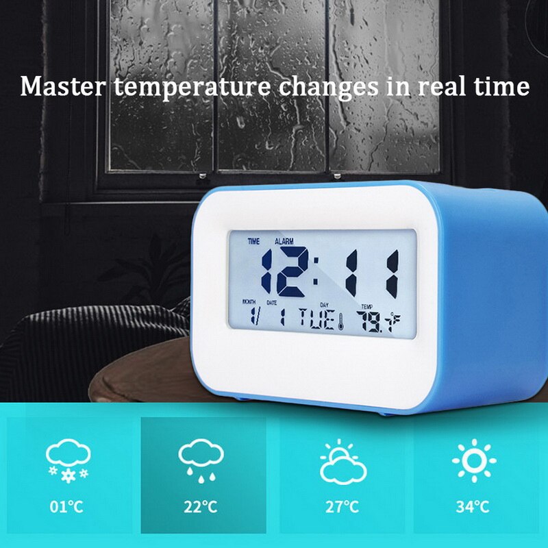 1pc Mute Digital Alarm Clock With Snooze Fuction Weather Night Light Adjustable Alarm Misic Sounds Backlight Display