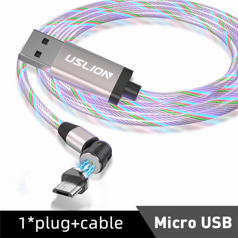 USLION Neue 540 ° Magnetische USB Kabel Stromer LED Ladung Typ C Kabel Ladegerät Mikro magnetisch Telefon USB Kabel Für iPhone Samsung: Pro Mikro Silber-