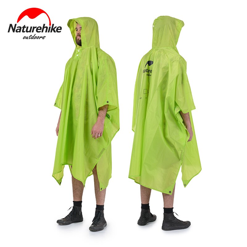 Naturehike Regen Jas Waterdicht 3 In 1 Multifunctionele Regenjas 210T 20D Luifel Regenkleding Camping Mat Windjack Fiets Poncho: Green - 210T