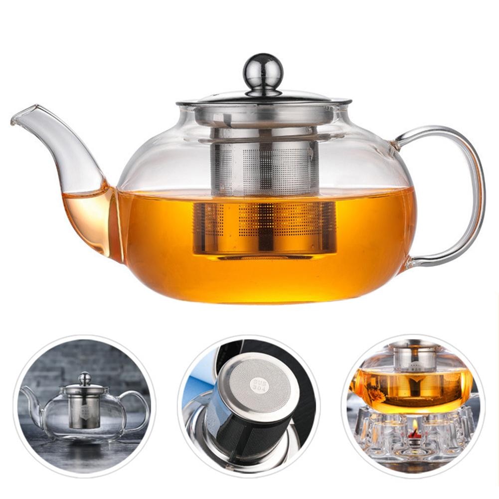 Clear Borosilicate Glass Teapot with Stainless Steel Infuser Strainer Heat Resistant Loose Leaf Tea Pot Tool Kettle Set