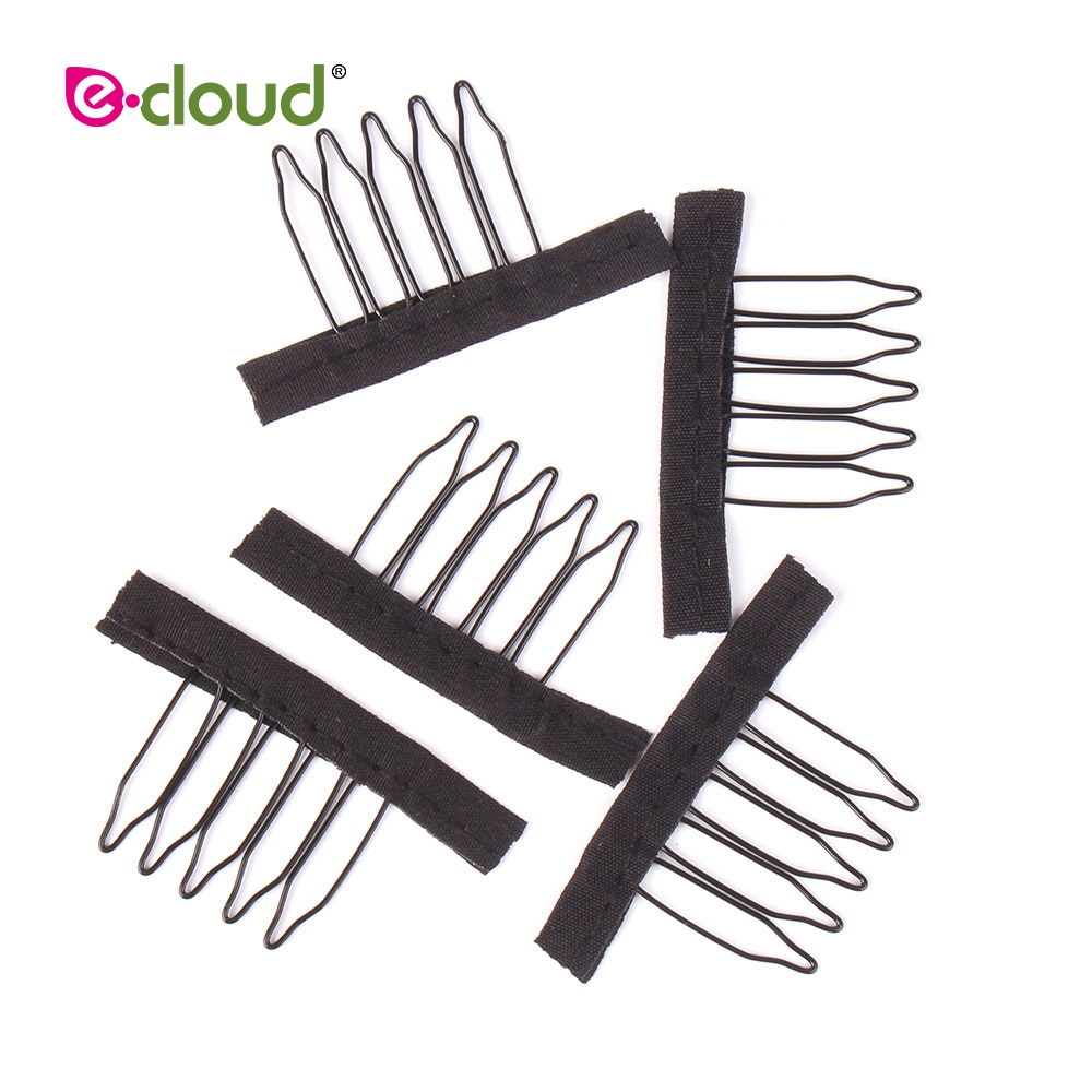 Peines de Peluca de acero inoxidable 50pcs-100/Lote 5 Theeth para gorros de peluca Clips de peluca para extensiones de cabello peine de encaje negro resistente