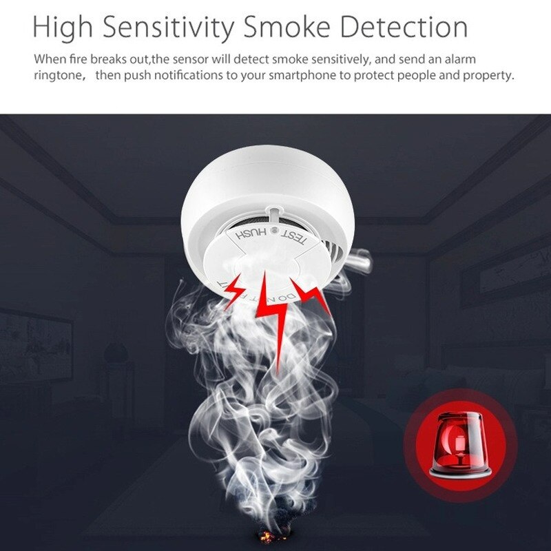 Tuya WIFI Smoke Detector Fire Protection Alarm Sensor Independent Wireless Battery Operated Smart Life Push Alert Home Security