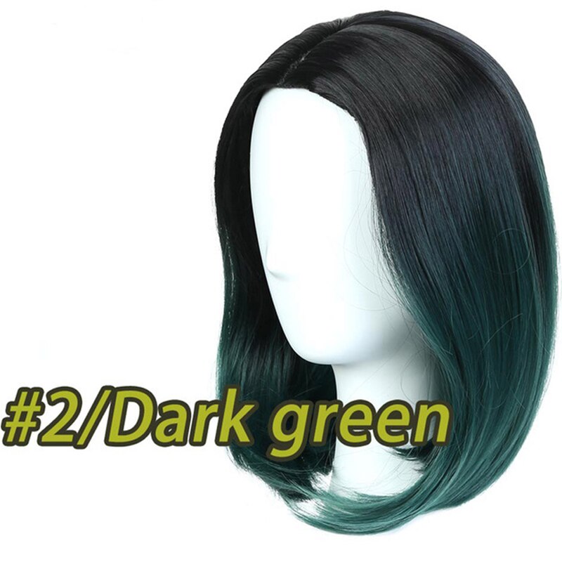 XUANGUANG Medium Bob Lace Front Synthetic Hair Wigs Ombre Green Red Color Yaki Straight Middle Part Blunt Lace Wig For Women: 19