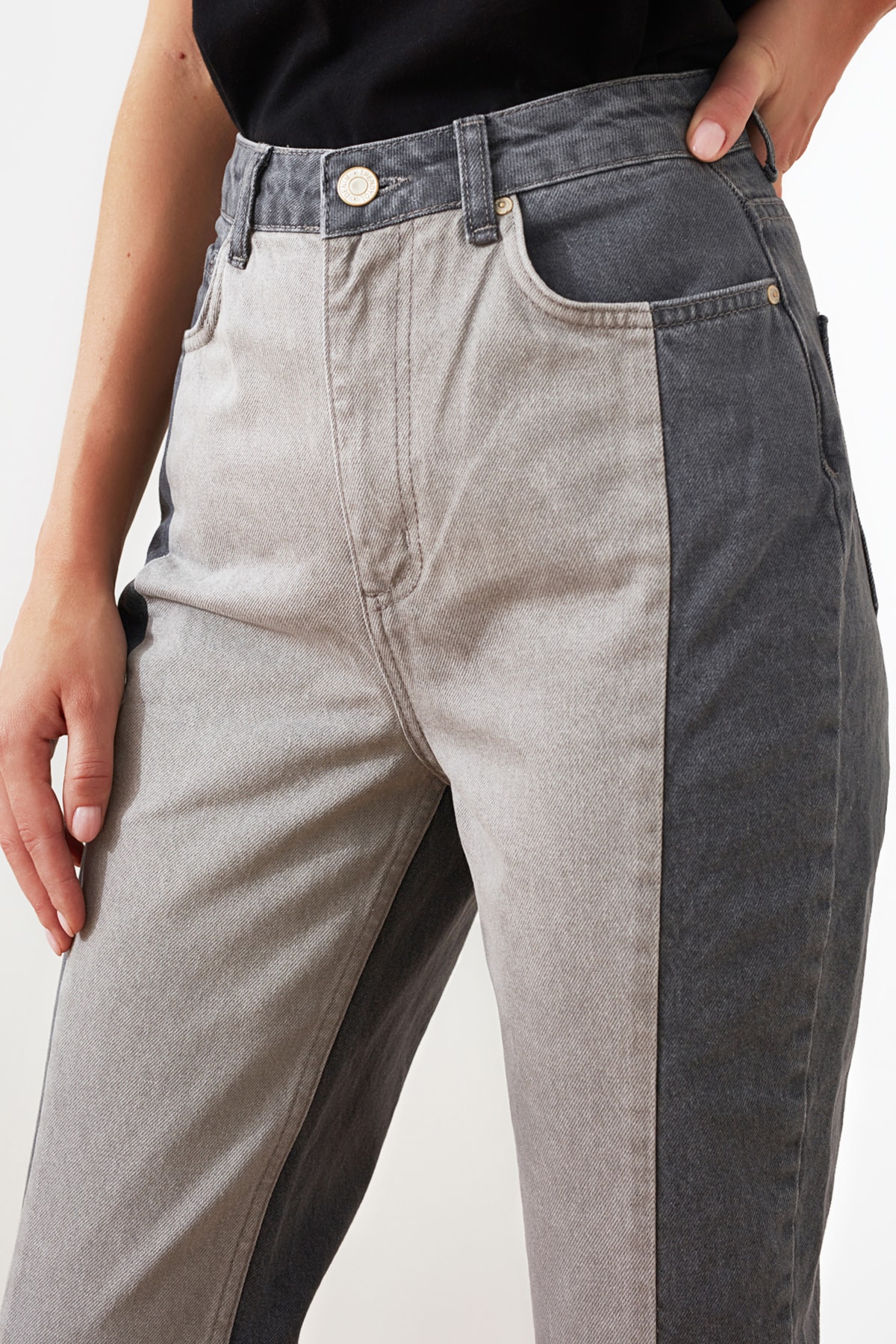 Trendyol blokkete høy bel mamma jeans denim bukser uformelt denim yttertøy blå streetwear årgang kvinner jeans posete jeans blå slenge 20 je 0080