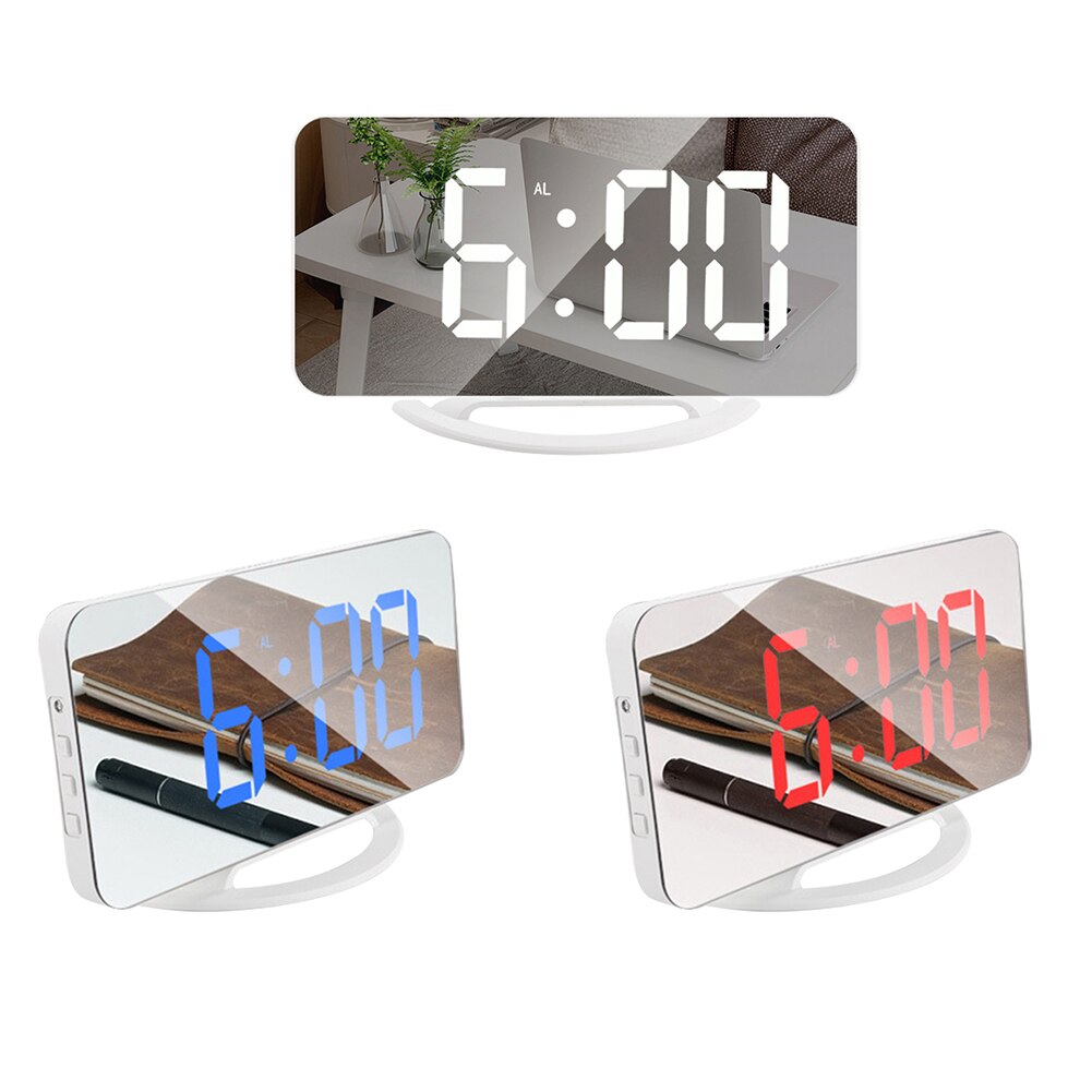 3Levels Multifunctional LED Screen Mirror Digital Display Wake Up Clock Desktop Automatic Photosensitive Electronic Alarm Clock