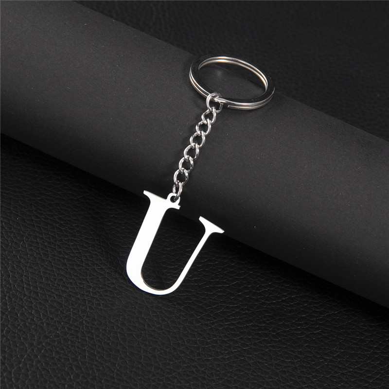 Punk diy az bokstäver nyckelring kvinnor metall initial hänge nyckelring ring för män trend 26 alfabet nyckelring väska tillbehör: Transparent