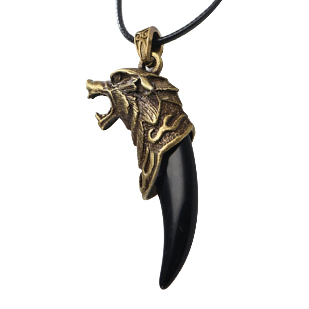 Nova moda antigo masculino colar tribal esculpido lobo fang dente pingente falso couro corda colares para homem