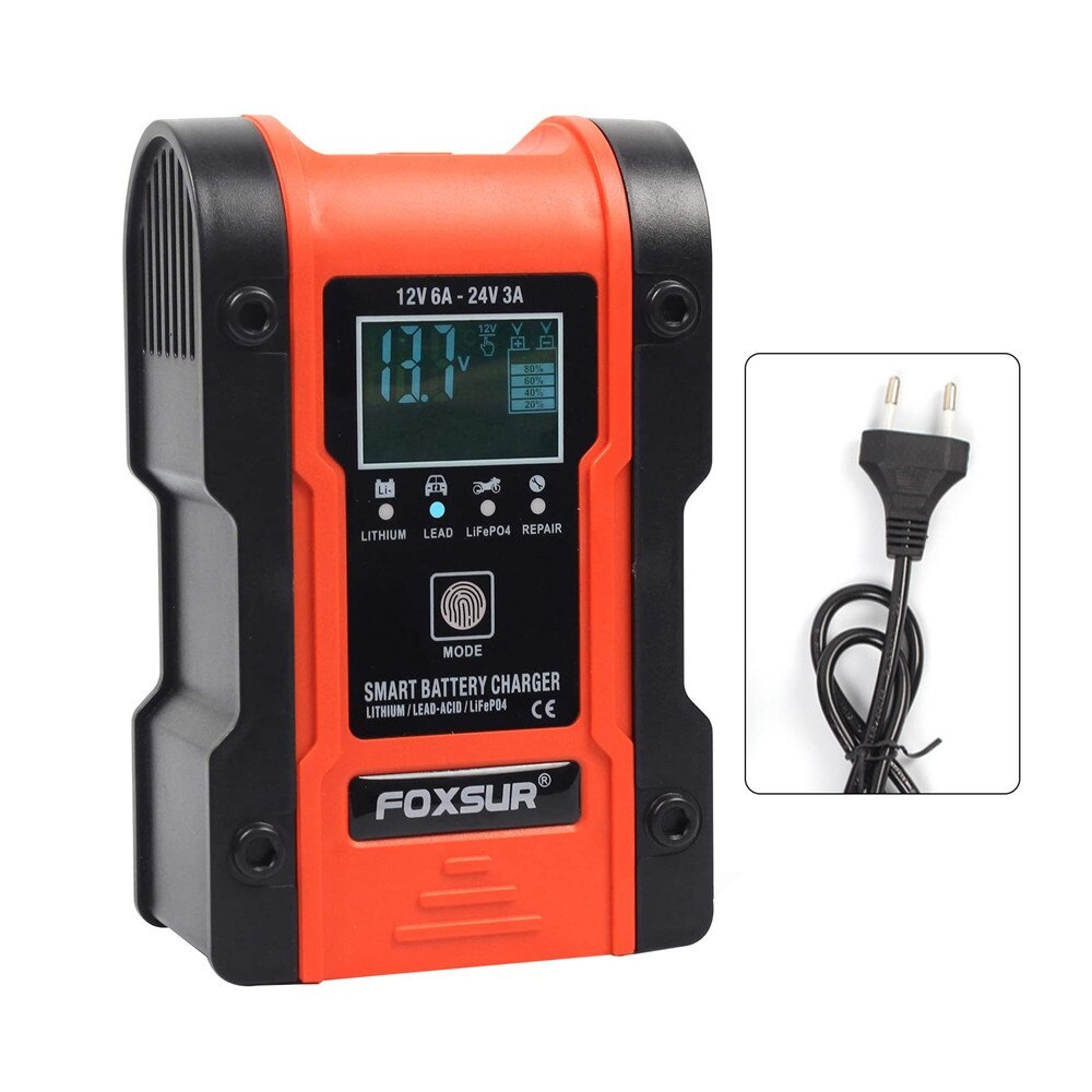 Newest Model 12V-24V Full Automatic Car Battery Charger Portable Power Pulse Repair Chargers LCD Display Energy Save: EU plug