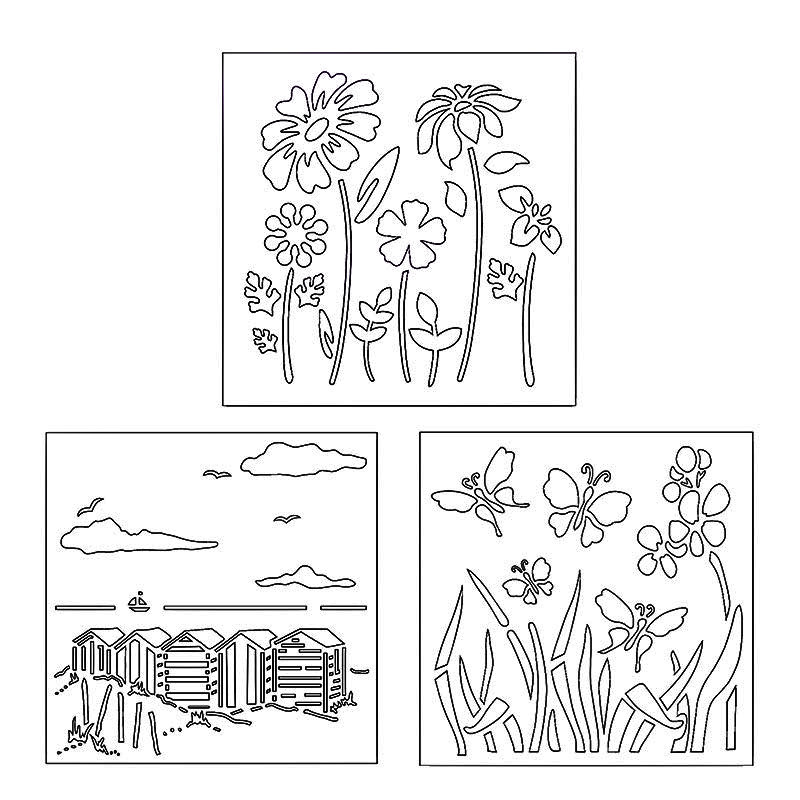 Pochoir en plastique fleurs papillon paysage | Paysage de campagne, bricolage, Scrapbooking, gaufrage de cartes en papier, modèles d&#39;artisanat, nouveauté