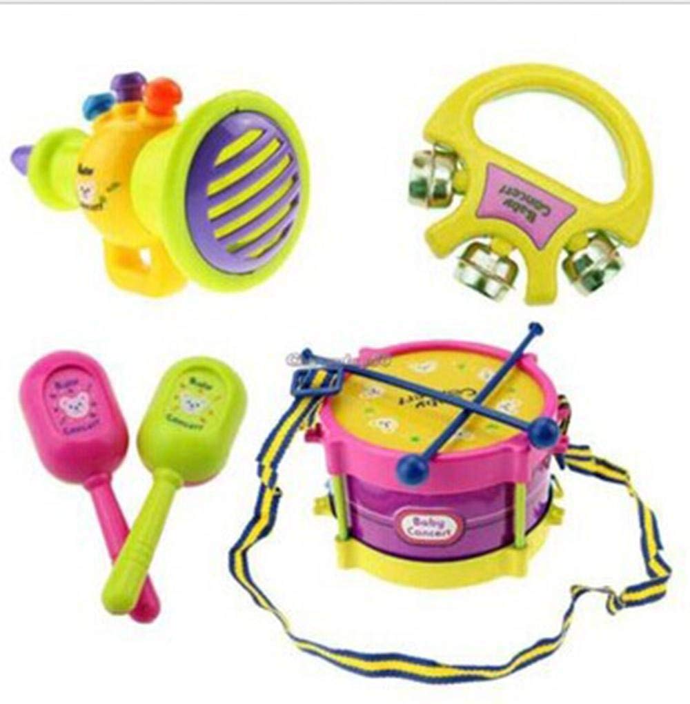 Juego de 5 Uds en 1 tambor de trompeta para niños, Kit de banda de instrumentos musicales para bebés, juguete de educativo