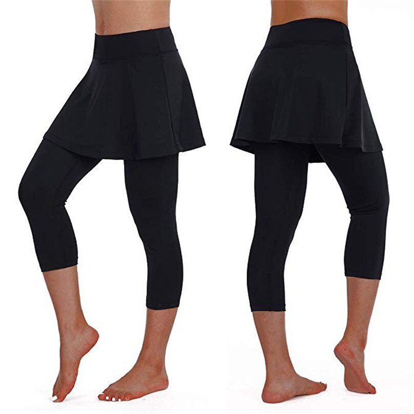 Kvinnors fritidskjol leggings tennisbyxor sport fitness cropped culottes sport kjol byxor  #4 m 15