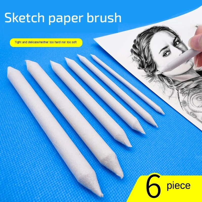 6pcs/set Blending Smudge Stump Stick Tortillon Sketch Art White Drawing Charcoal Sketcking Tool Rice Paper Pen artist Supplies