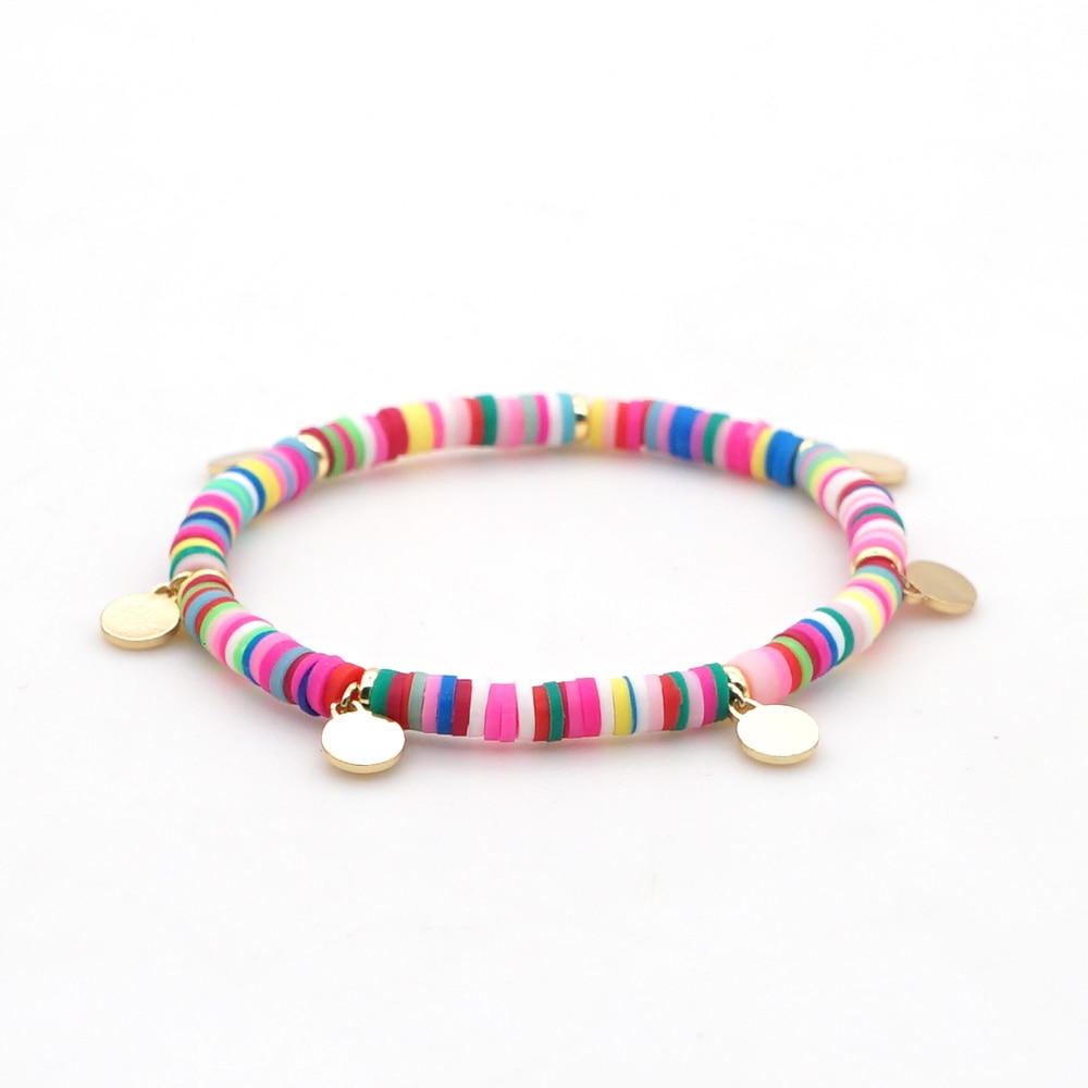 Go2boho pulseira feminina charme, presente, joia boho, vinil, heishi, disco com miçangas, novo, feito à mão, braçadeira de cor