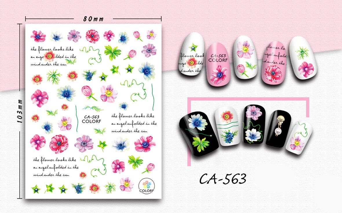 3D Nail Sticker Meisje Manicure Decals Decoratie Stickers Voor Nagels Roze Heldere Bloemen Nail Art Sticker Accessoires