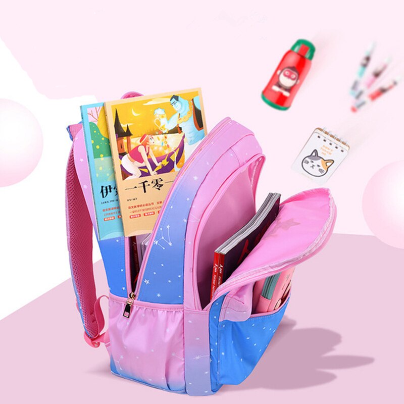 Kinderen Schooltas Meisje Kids Satchel Primaire Borduurwerk Rugzak Gradiënt Kleur Star Moon Mochila Tiener Regenboog Schooltas