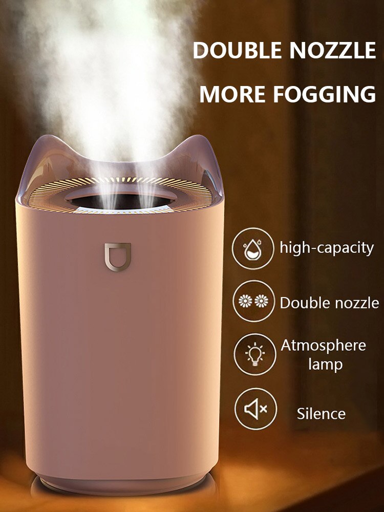3000mL Capacity Double Nozzle Humidifiers USB Large Capacity Led Light Desktop Home Humidifiers Silent Humidifier
