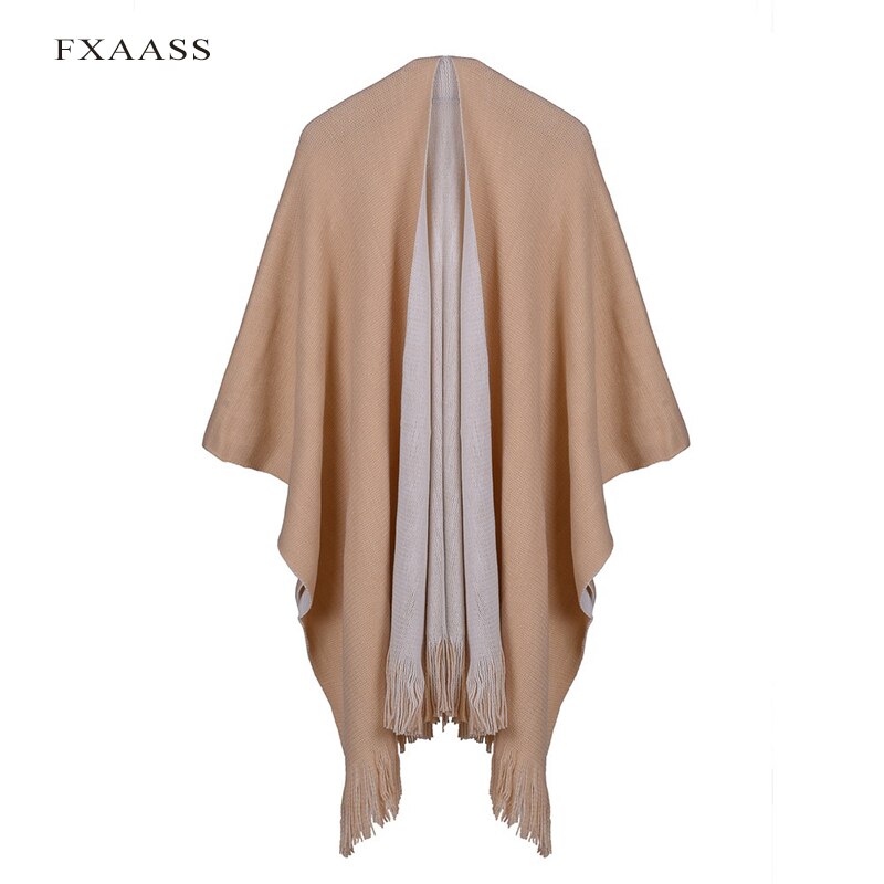 Fxaass efterår/vinter sjal solid poncho dame tørklæde stole luksus akryltørklæder varm dobbeltside: 04