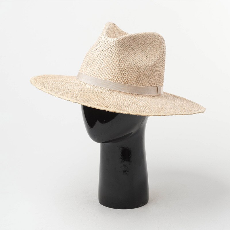 Klassisk unisex sommerhat til mænd kvinder håndlavet cool vævet strå fedora hat stilfuld solhat beige band jazz cap kentucky derby: Stil 3