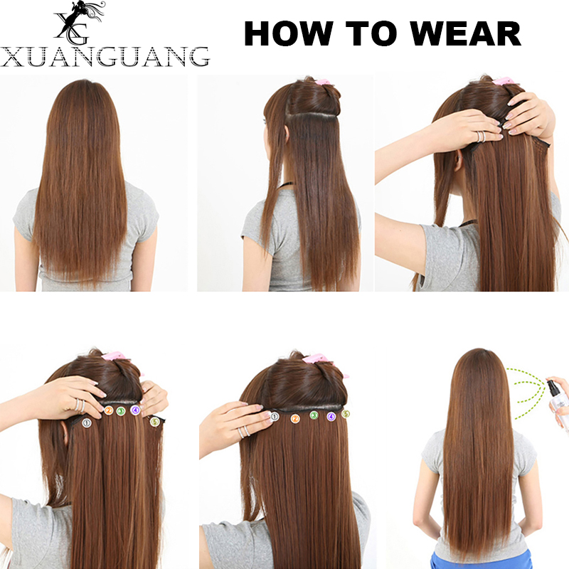 XUANGUANG Extensions Woman Hair Clips In Hair Extension Straight Hair With Clips Blonde Hair Natural 7 Colors 18 inches