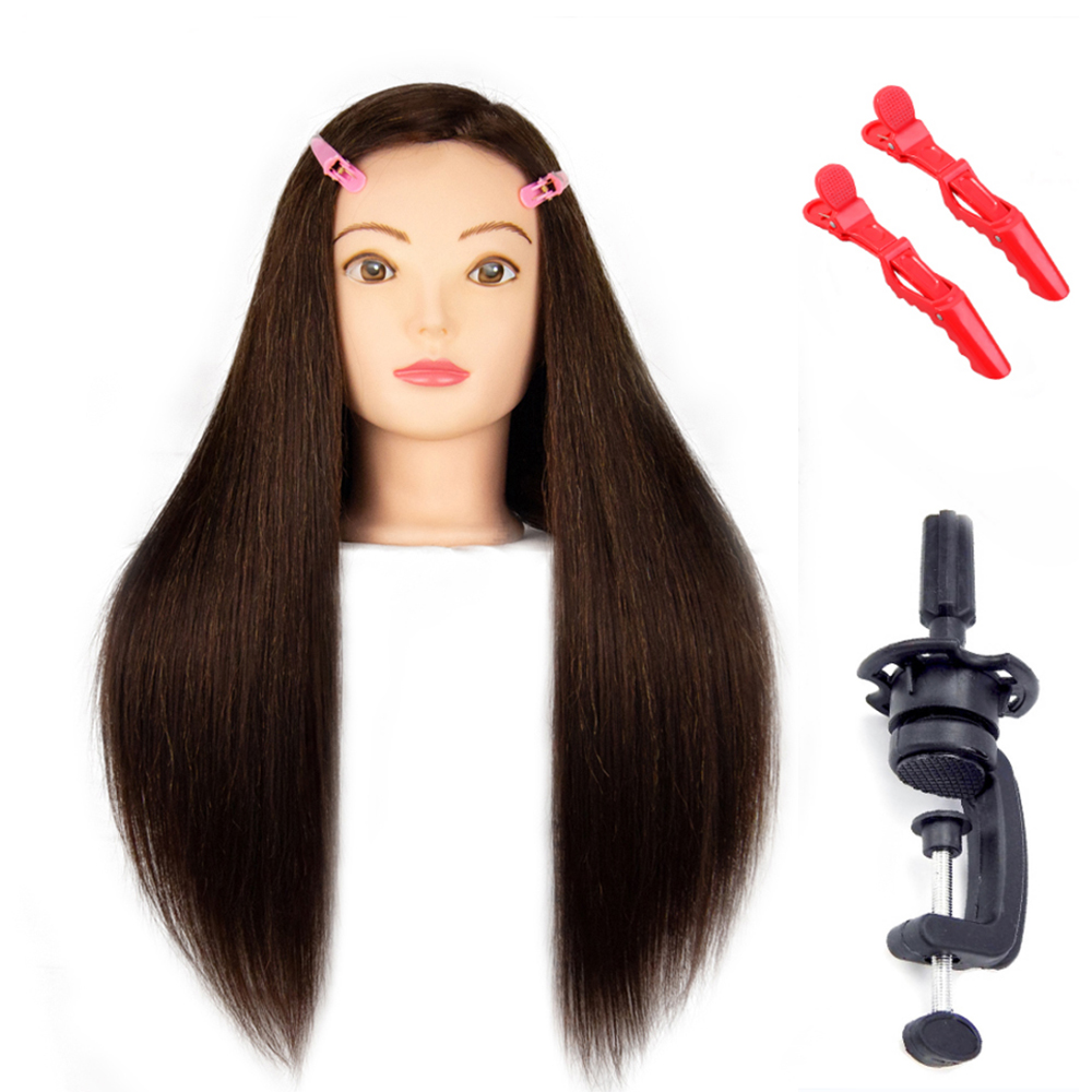 85%Real Hair Doll Head For Hairstyle Training Head Kit Mannequin Head Styling To Practice Curl Iron Straighten: WHITE